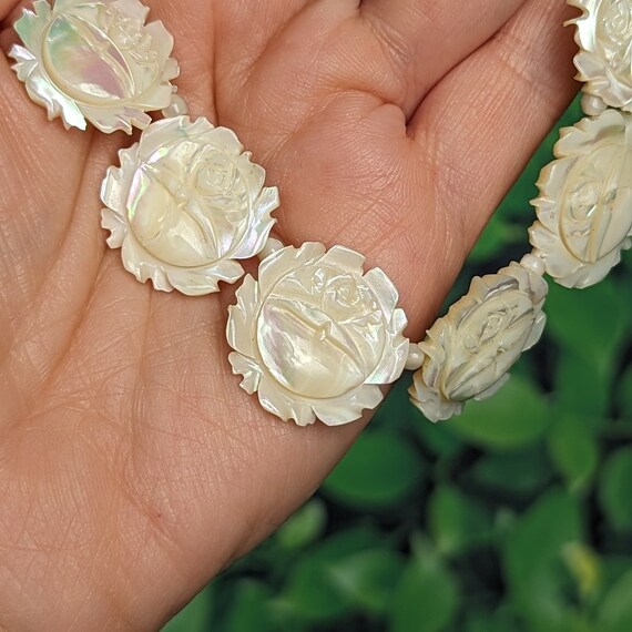 Vintage Mother of Pearl Set- Carved Rose Flower N… - image 3