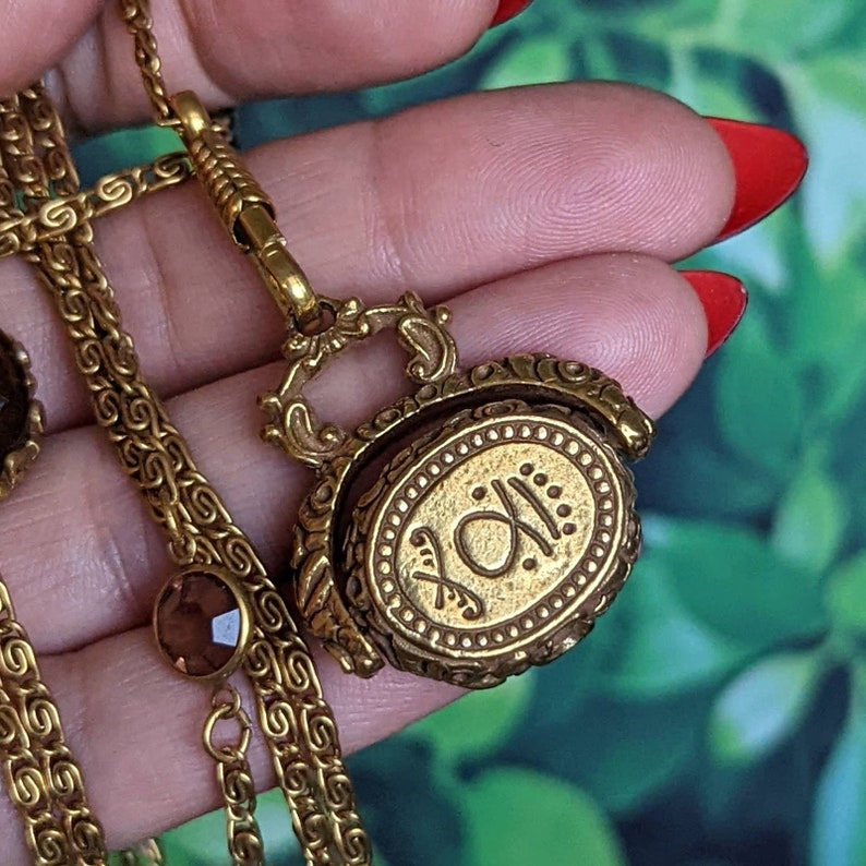 Vintage Goldette Necklace Layered Gold Intaglio Wax Seal Charm Multi