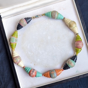 Antique Art Deco Galalith Necklace - Multicolor French 1920s Chunky French Beads