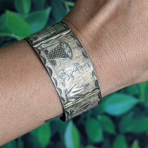 Vintage Sterling Silver Mexican Panel Bracelet- N… - image 9