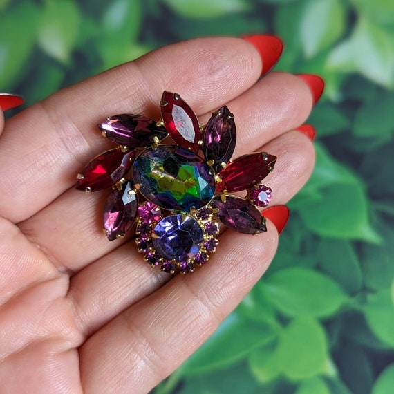 Vintage Watermelon Glass Brooch - Purple Rainbow … - image 7