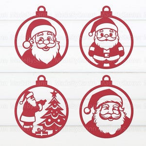 Mignon Santa Ornements Bundle Svg, Signes de Noël Svg, Ornement de Noël, Boule de Noël Svg, Décor de Noël, Découpe laser, Fichiers Glowforge