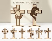 Christian Standing Cross SVG Bundle, Easter Decor, Easter Rabbits Svg, Wooden Cross Decor, Glowforge Svg, Religious Laser Cut File, Faith