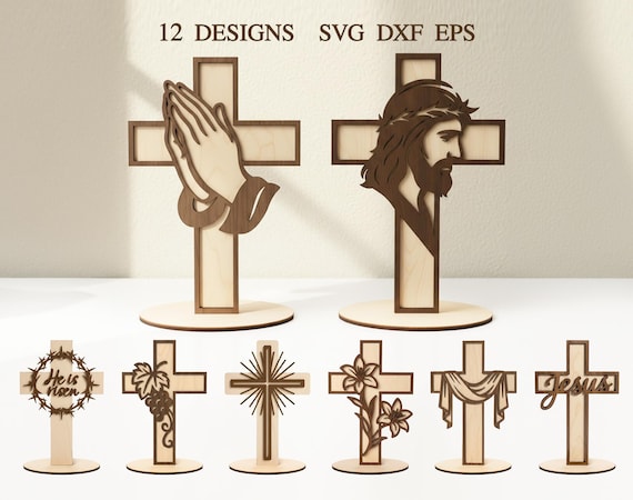 Christian Standing Cross SVG Bundle, Easter Decor, Easter Rabbits Svg, Wooden Cross Decor, Glowforge Svg, Religious Laser Cut File, Faith