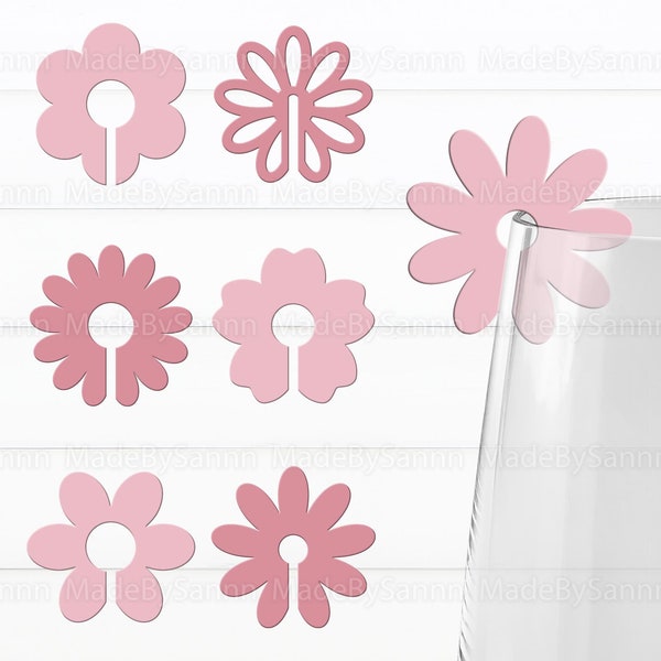 Flowers Glass Marker Tags, Daisy Flower Drink Tags Svg, Spring Decor, Glass Charm, Flower Birthday Decor, Daisy Drink Tag Svg