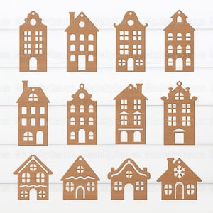 Pacchetto SVG di ornamenti della casa di Natale, decorazioni natalizie, file laser, Glowforge Svg, dolce casa Svg, casa di pan di zenzero Svg, decorazioni invernali Svg