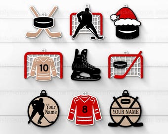 Hockey Ornaments Ornaments SVG Bundle, Hockey Ornaments Svg, Sport Ornaments, Sport Decor, Glowforge, Hockey Helmet Svg, Hockey Players Svg