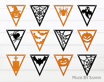 Halloween Bunting Svg, Halloween party png, Halloween decor svg, Halloween banner svg, Bunting banner svg template, Glowforge svg, ai, dxf