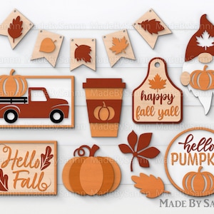 Fall Tiered Tray Svg Bundle, Fall Gnome Svg, Hello Pumpkin Svg, Glowforge Svg, Laser File, Autumn Mood Svg, Tiered Tray decor, Welcome Sign