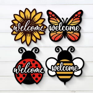 Summer Door Hanger Svg, Sunflower Name Tags, Bee Svg, Butterfly Sign Svg, Ladybug Svg, Summer Hanger svg, Summer Door Sign, svg dxf eps png