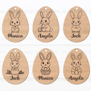 Étiquette de panier d'oeufs de Pâques svg, étiquette de lapin de Pâques svg, fichier de découpe laser d'étiquette de panier de lapin, étiquette de nom de panier svg, étiquettes d'oeufs svg, étiquette de gravure de lapin