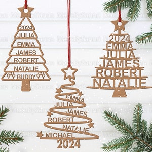 Christmas Name Ornament Tree Bundle Svg, Doodle Tree Svg, Christmas Tree Family, Family Name Christmas Tree Shape Ornament, Glowforge Svg