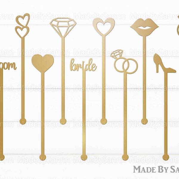 Wedding Stir Swizzle Sticks SVG, Wedding Drink Stirrers, Party Glowforge Svg, Wedding Decor Svg, Champagne Drink Stirrer, Files for Cricut