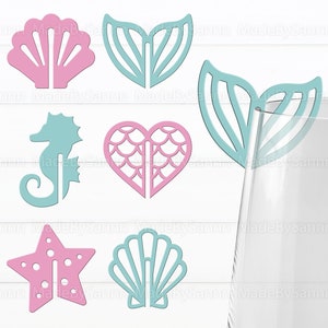 Etichette per bicchieri estivi, Etichette per bevande oceaniche in formato Svg, Decorazione oceano, Etichette per bicchieri estivi in formato Svg, Fascino in vetro, Coda di sirena in formato Svg, Etichetta per bevande con conchiglie in formato Svg