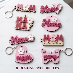 Moederdag sleutelhangers SVG bundel, 3D sleutelhangers SVG, Glowforge bestand, Moederdag lasergesneden, houten sleutelhanger, bloemen sleutelhanger voor mama, cadeau voor mama