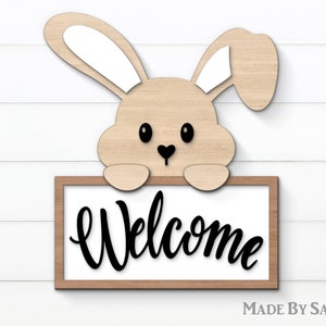 Ostern Willkommen Türhänger SVG, Osterhase Schild SVG, Hase Dekor SVG, Ostern Glowforge SVG, Hase Türhänger SVG, Ostern Türschild SVG