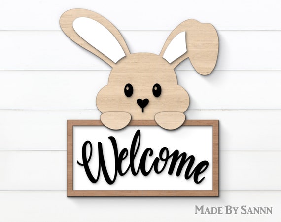 Easter Welcome Door Hanger Svg, Easter Bunny Sign Svg, Bunny Decor