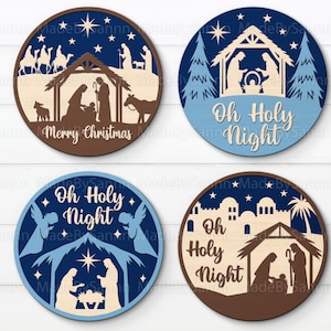 Christmas Nativity Door Hangers SVG, O Holy Night Door Sign Svg, Nativity Scene Sign Svg, Xmas Decor, Christmas svg cut file, Glowforge Svg