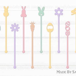Bâtonnets de mélange de Pâques SVG, agitateurs de boissons de Pâques, agitateurs de boissons de lapin, Glowforge Easter SVG, décor de Pâques SVG, lapin SVG, fichier à découper