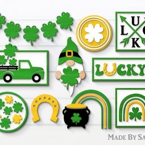 St Patricks Day Tiered Tray SVG, Tier Tray Glowforge, Irish Decor, Farmhouse Tier Tray, Shamrock Svg, Gnome Svg, Cricut cut file, Lucky Svg