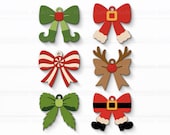 Christmas Bows SVG Bundle, Cute Holiday Bow Ornaments, Santa Elf Reindeer Candy Cane Bow, Christmas Decor Svg, Laser Cut File, Glowforge Svg