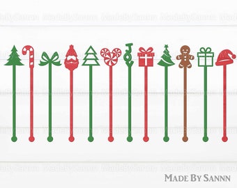 Christmas Drink Stirrers SVG, Christmas Stir Swizzle Sticks SVG, Glowforge Svg, Winter Svg, Christmas Svg, File For Cut, Christmas Decor