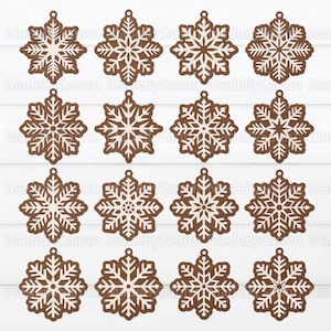 スノーフレーク SVG バンドル、冬のスノーフレーク SVG、クリスマス オーナメント SVG、レーザー カット ファイル、クリスマス デコレーション SVG、クリスマス Glowforge ファイル