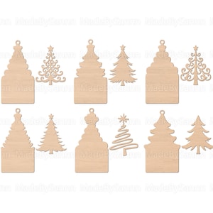 Peut inclure: Ensemble de 10 d&eacute;corations de No&euml;l en bois d&eacute;coup&eacute;es au laser, de formes et de tailles vari&eacute;es. Les d&eacute;corations sont brutes et pr&ecirc;tes &agrave; &ecirc;tre peintes ou d&eacute;cor&eacute;es.