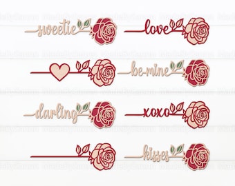 Rose SVG, Valentines Day Svg, Flower Laser cut files, Darling Svg, Love Svg, Wood Rose Svg, XoXo Svg, Sweetie Svg, Glowforge Svg