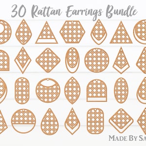 Rattan Pattern Earring SVG, Rattan Design Earrings SVG, Earring Bundle Laser Cut, Glowforge Svg, Cricut Leather Earrings, Set of 30 Earrings image 1