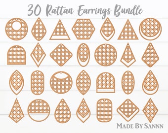 Rattan Pattern Earring SVG, Rattan Design Earrings SVG, Earring Bundle Laser Cut, Glowforge Svg, Cricut Leather Earrings, Set of 30 Earrings