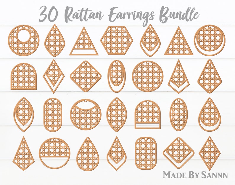 Rattan Pattern Earring SVG, Rattan Design Earrings SVG, Earring Bundle Laser Cut, Glowforge Svg, Cricut Leather Earrings, Set of 30 Earrings image 1