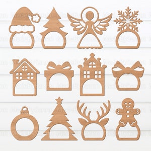 Confezione di portatovaglioli di Natale in formato Svg, porta tovaglioli, portatovaglioli in formato Svg, Natale in formato Svg, tovagliolo di Natale in formato Svg, Glowforge, renna in formato Svg, fiocco di neve in formato Svg