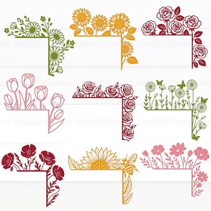 Coin de porte fleuri SVG, Décor floral SVG, Coin floral SVG, Printemps SVG, Été SVG, Glowforge, Fichier de découpe laser de fleurs, Coin de porte fleuri