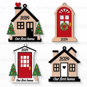 Ons nieuwe huis kerst SVG-bundel, huisornament, eerste kerst in ons nieuwe huis SvgG, Glowforge Svg, voordeurornament, kerstdecor