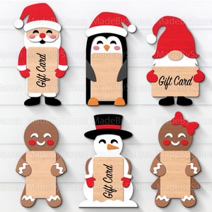 Mignon Noël porte-carte cadeau Svg, Gingerman Tag Svg, Santa Tag Svg, Noël ornements Svg, pingouin Svg, Glowforge SVG, décoration de Noël