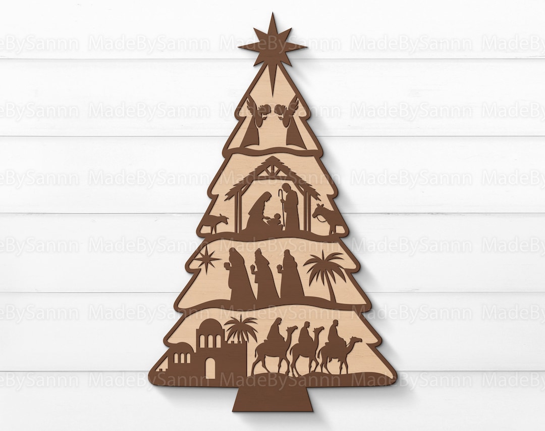 Nativity Christmas Tree Svg, Nativity Scene Tree, Christmas Story Svg