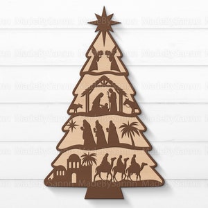 Nativity Christmas Tree Svg, Nativity Scene Tree, Christmas Story Svg, Christmas Tree Svg, Christmas Decor, Laser cut, Holiday Decor