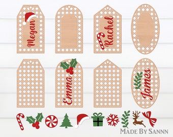 Rattan Christmas Tags Svg, Rattan Cane Svg, Gift Tags Svg, Laser Cut Svg, Christmas Glowforge Svg, File For Cricut, Christmas Rattan Cane