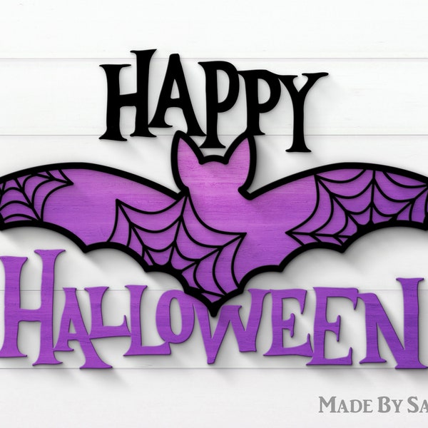 Happy Halloween Sign svg, Halloween Bat Sign svg, Halloween Door Hanger svg, Halloween Glowforge, SVG for Cricut, Halloween Decor, Bat Svg