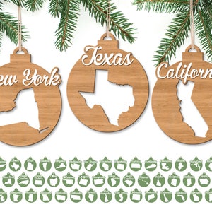 United States Ornament Bundle, Christmas Ornament SVG, Christmas USA Ornaments, Glowforge files, Laser Cut File, Christmas Decor SVG