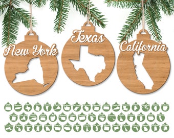 United States Ornament Bundle, Christmas Ornament SVG, Christmas USA Ornaments, Glowforge files, Laser Cut File, Christmas Decor SVG