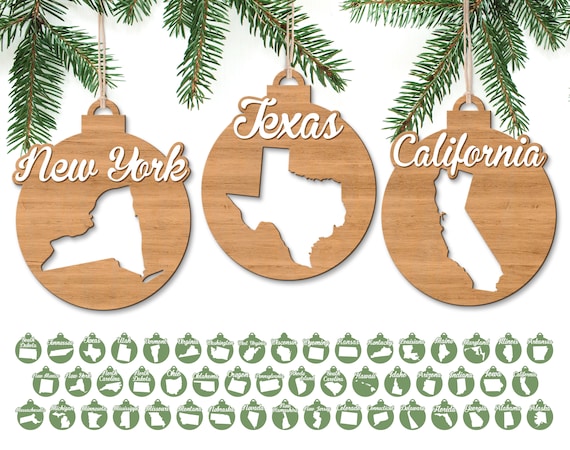 United States Ornament Bundle, Christmas Ornament SVG, Christmas USA Ornaments, Glowforge files, Laser Cut File, Christmas Decor SVG