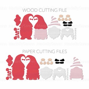 K&ouml;nnte beinhalten: Eine digitale Schneidedatei mit zwei Gnomen, die ein Herz mit dem Wort &bdquo;Liebe&ldquo; darauf halten. Die Gnomen tragen rote M&uuml;tzen und haben wei&szlig;e B&auml;rte. Das Design ist perfekt f&uuml;r die Herstellung von Valentinstagsbastelarbeiten.