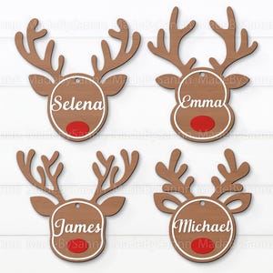 Adornos de nombre de reno SVG, Adornos de reno Svg, Etiquetas de reno Svg, Glowforge SVG, Corte láser, Archivo para Cricut, Decoración de Navidad, eps, dxf
