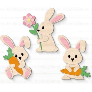 Lapins de Pâques SVG, Décor de Pâques, Fichier Bunny Shelf Sitter, Décor de manteau de Pâques, Décor de printemps, Glowforge Svg, Fichier découpé au laser, Fichier pour Cricut