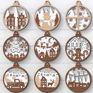 Ornamenti di palline di Natale SVG, elegante decorazione dell'albero di Natale SVG, palline di Natale appese, Natale Svg, file di taglio laser, file Glowforge