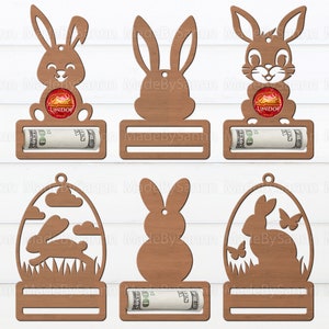 Clipe de dinheiro de Páscoa Svg, Sinal de dinheiro Ornamento de Páscoa, Páscoa Glowforge Svg, Porta-presente de dinheiro Svg, Presente, Coelho Svg, Ovo de Páscoa, Arquivos cortados a laser