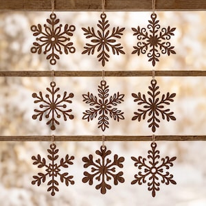 Julsnöflingor SVG-paket, träsnöflingor, vinterprydnad SVG, laserskurna filer, Glowforge xTool CNC, juldekor, Dxf Eps