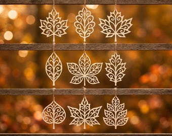 12 秋の葉 SVG、秋の SVG、秋の葉 SVG バンドル、秋の PNG、秋の装飾 SVG、Glowforge 葉のファイル svg dxf、秋のオーナメント、Xtool Cnc ファイル